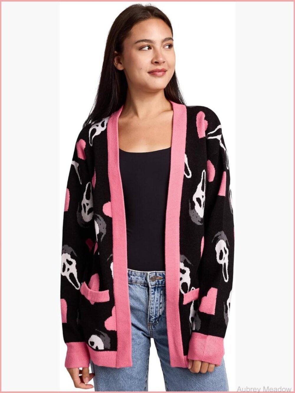 Long Sleeve Cardigan with Ghostface Heart Print